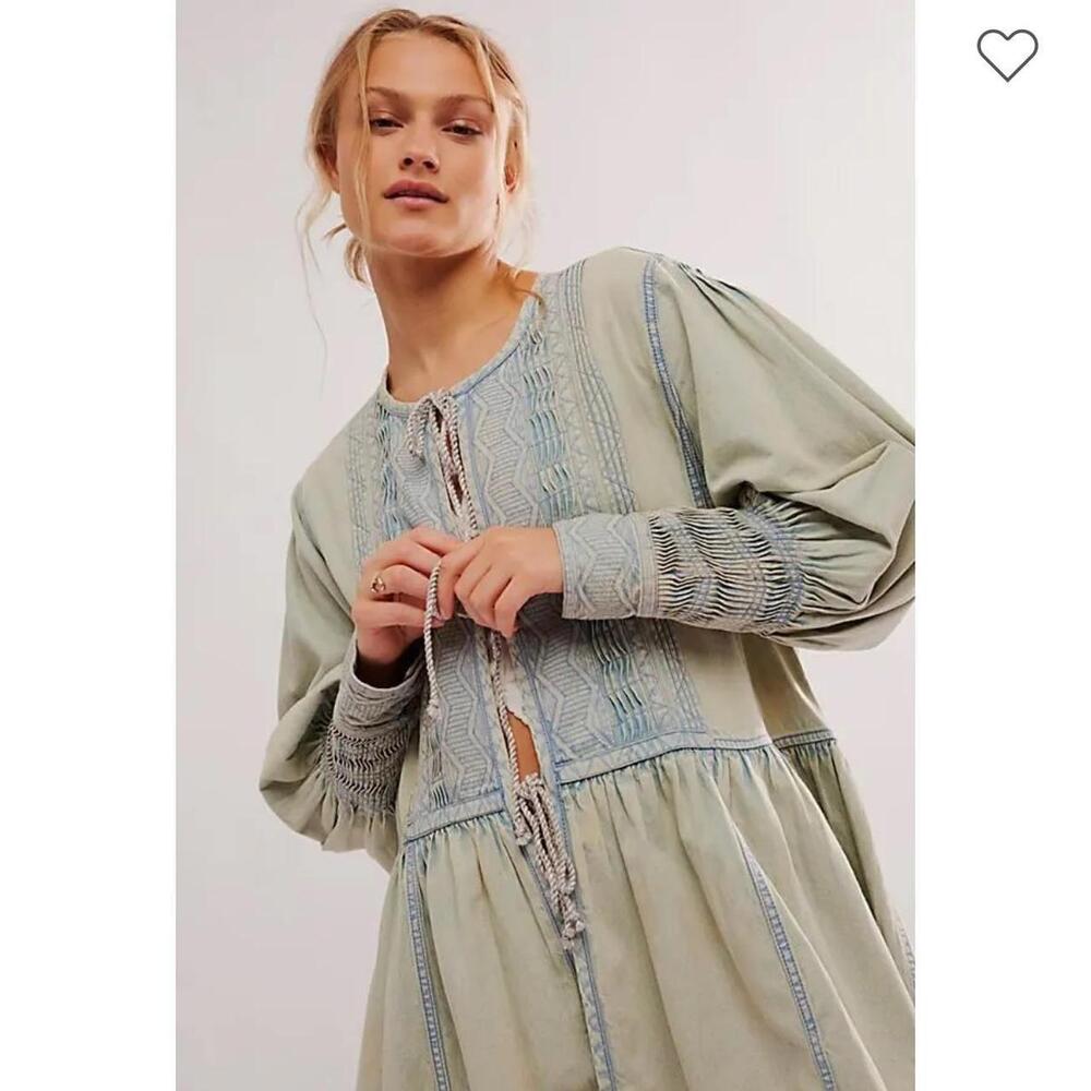 Free People Women's Cream and Blue Jacket - Picture 6 of 6